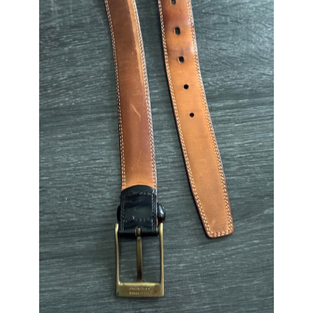 Made In Italy Solid Brass Hardware Leather Black Cognac Full Grain Leather Belt - Picture 2 of 7